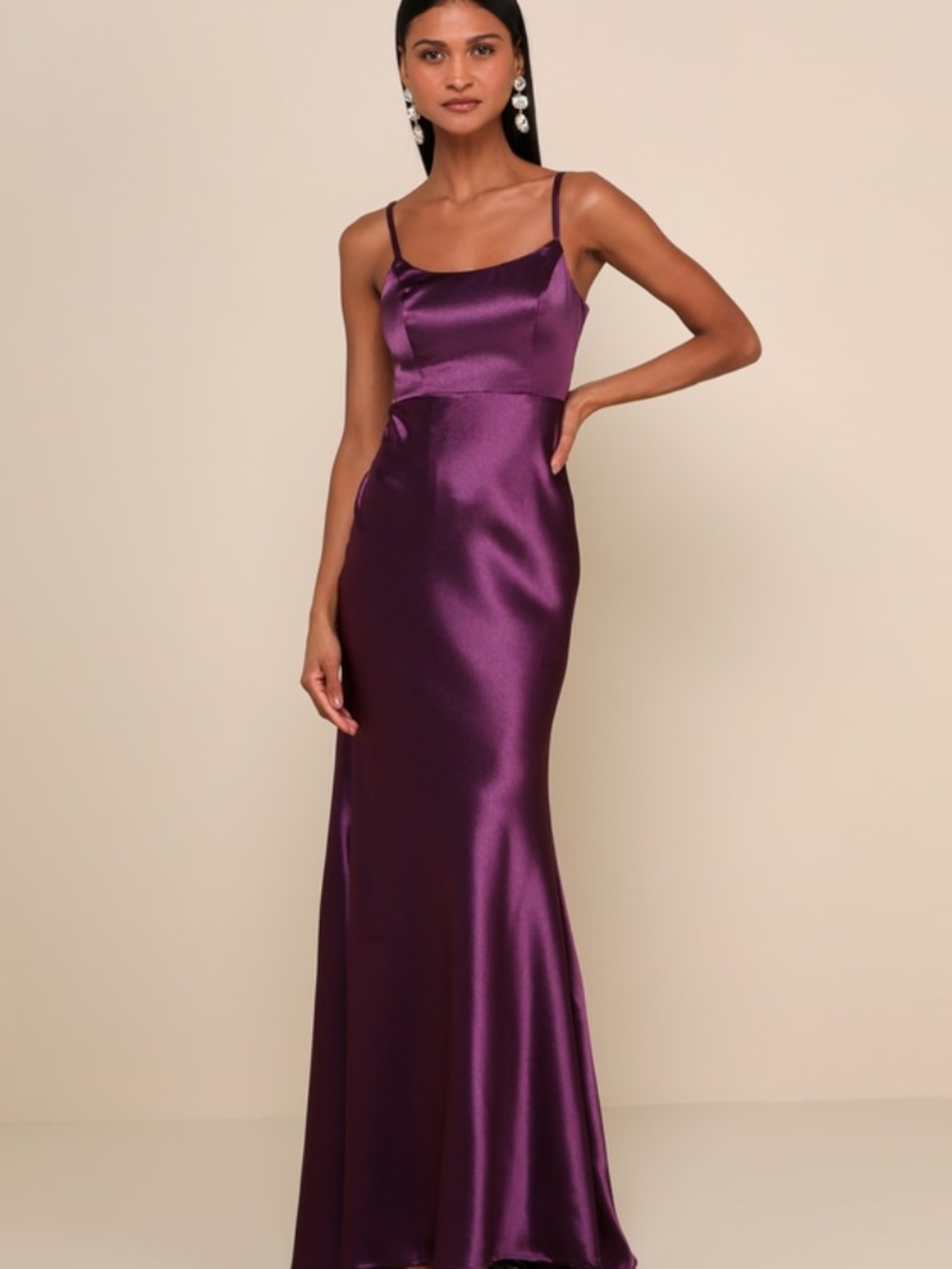 Lulus Make You Shine Dark Purple Satin Mermaid Maxi Dress - Size M